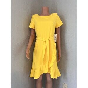 Calvin Klein Size 8 Short Sleeve Belted Ruffle Hem Wrap Mid Length Dress NEW